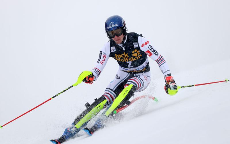 The slalom in the snowy conditions brought a double French victory